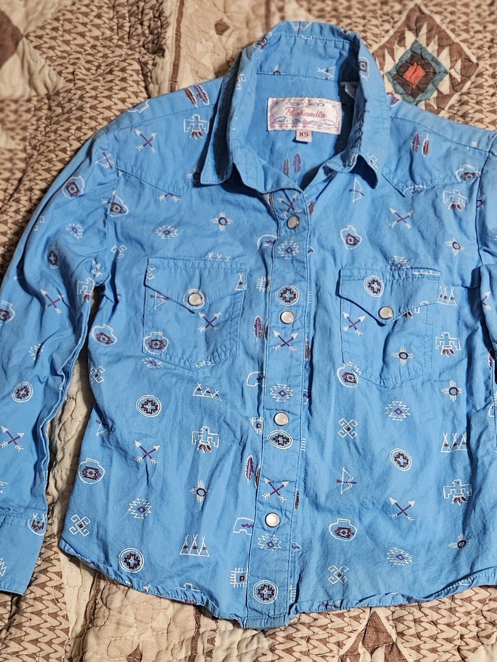 Panhandle Slim Bright Blue Kids Western Button-Front Shirt Vintage.